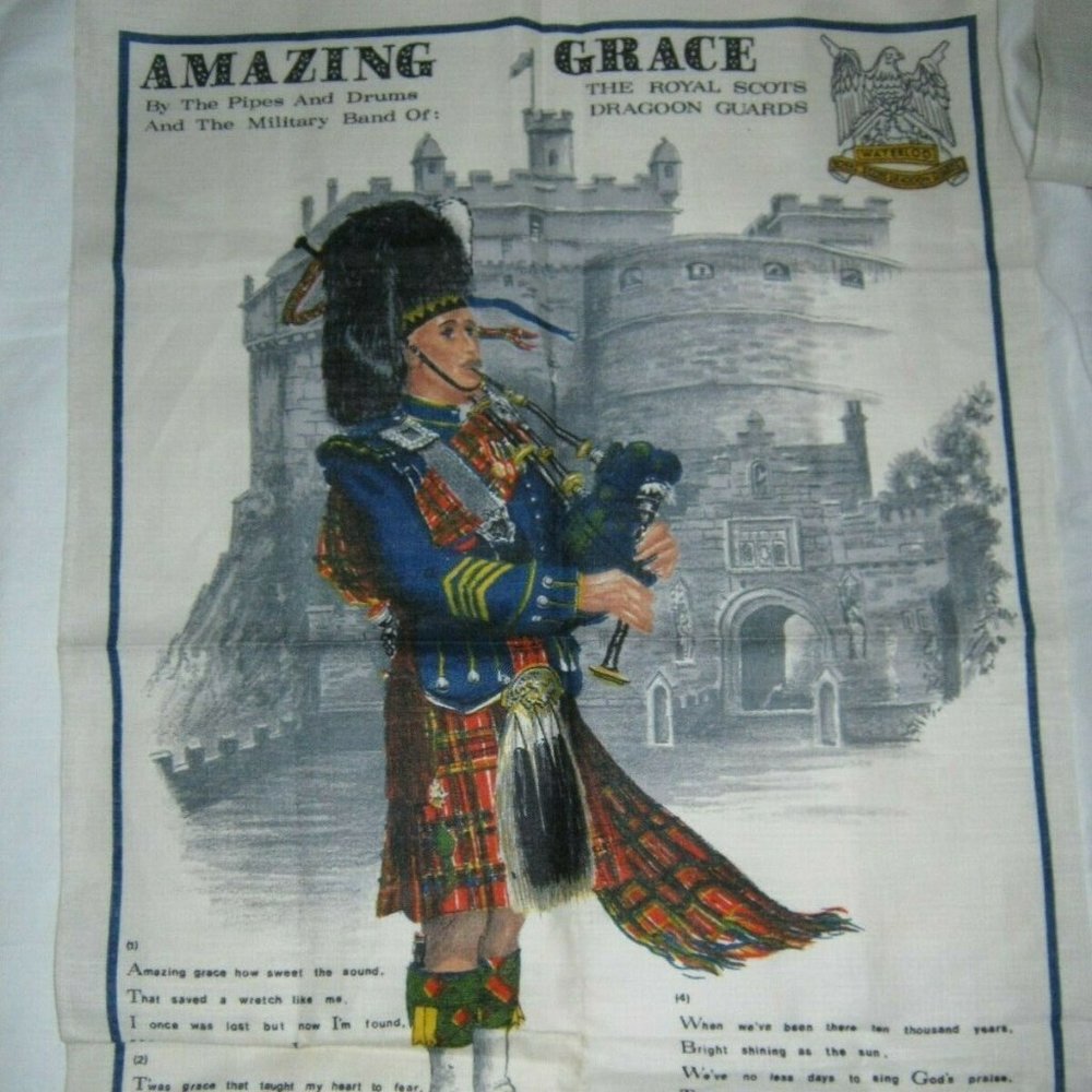 Amazing Grace Linen Tea Towel The Pipes And Drums The Royal Scots Dragoon Guards